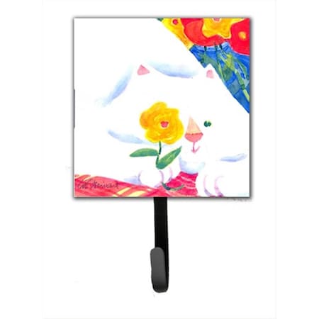 Carolines Treasures Big White Cat Leash Holder Or Key Hook 6114SH4